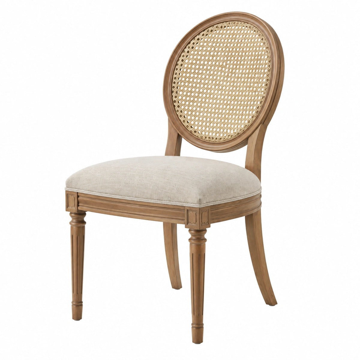 Chaise de salle à manger 50 x 55 x 98 cm en bois marron avec cannage et assise tissu beige style classique