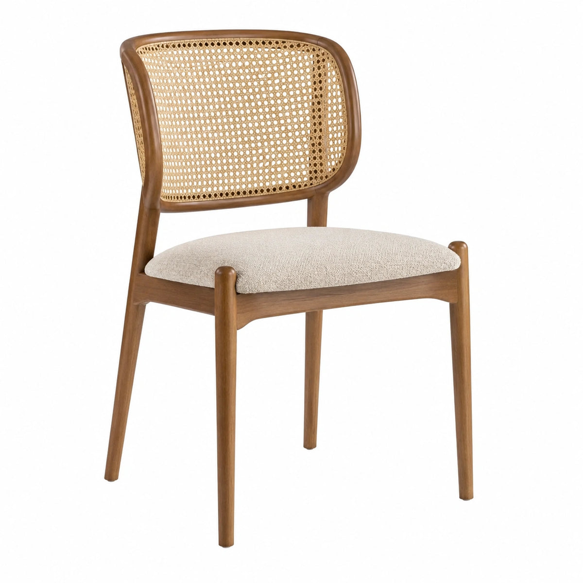 Chaise 56 x 59 x 80 cm en bois brun avec dossier cannage et assise beige style naturel