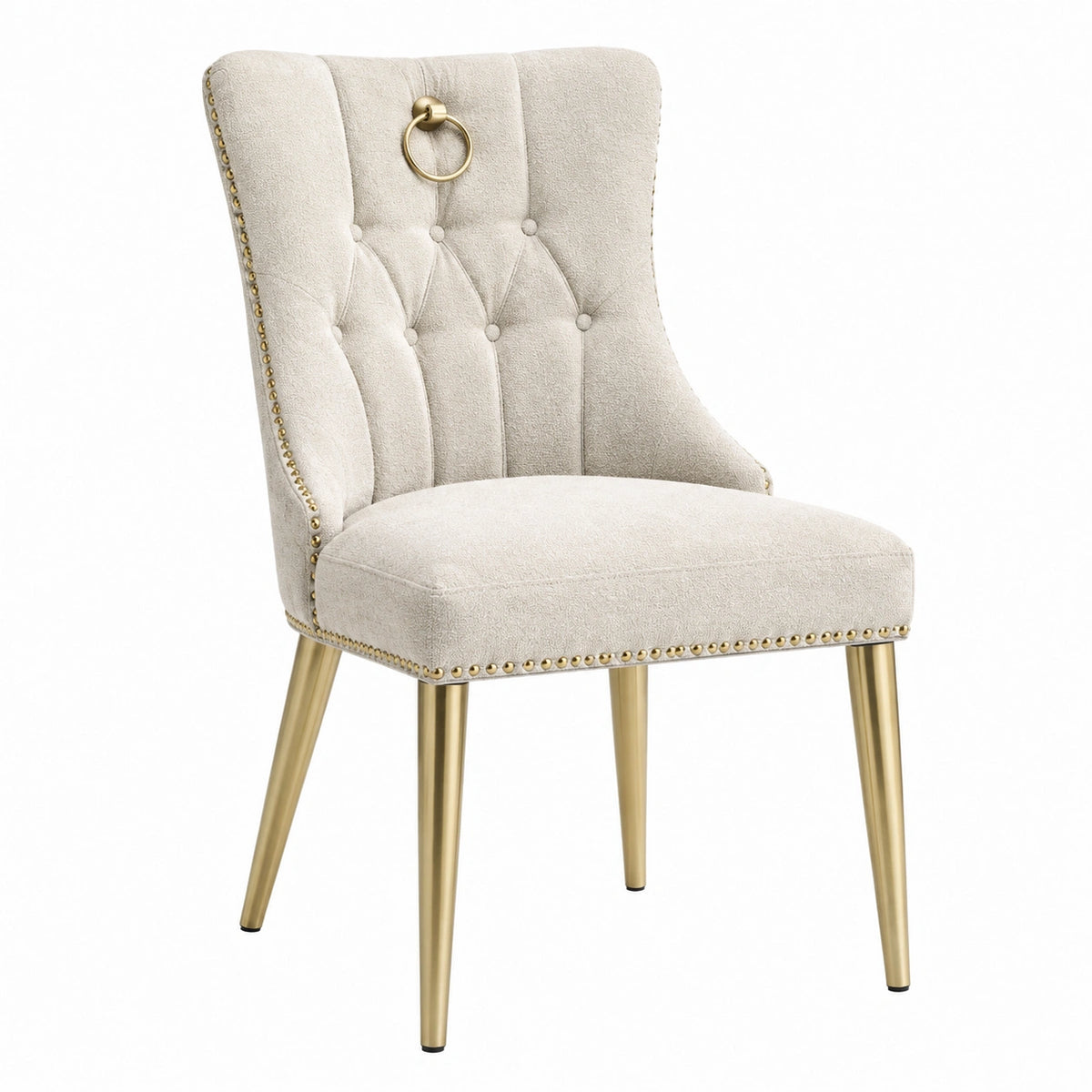 Chaise de salle à manger 50 x 60 x 95 cm en tissu beige et métal doré style capitonné