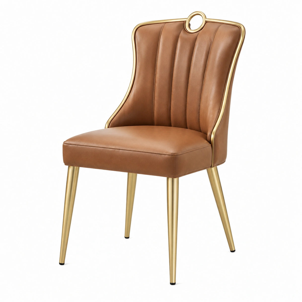 Chaise de salle à manger 52 x 60 x 88 cm aspect cuir marron pieds métal doré style contemporain