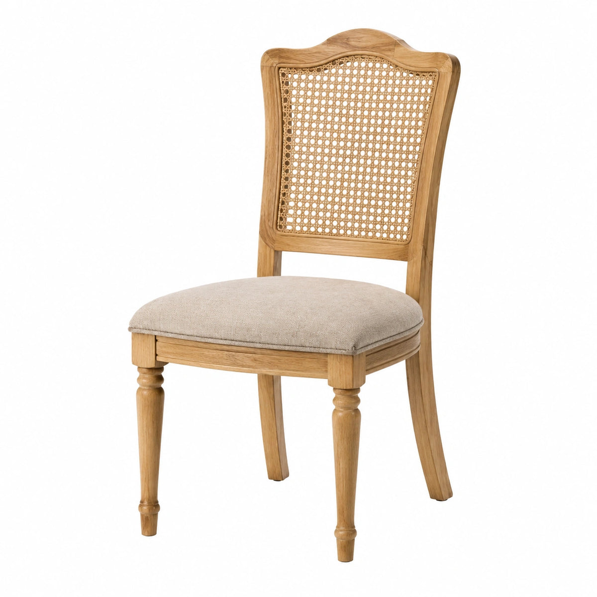 Chaise de salle à manger 48 x 55 x 100 cm en bois naturel et cannage avec assise beige classique