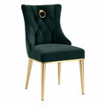 Chaise de salle à manger 52 x 62 x 96 cm en velours vert foncé avec pieds métalliques dorés style capitonné