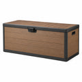Coffre de rangement 120 x 60 x 65 cm en plastique effet bois marron anthracite pour extérieur avec couvercle