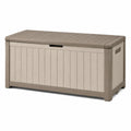Coffre de rangement extérieur 120 x 52 x 60 cm en résine taupe effet bois avec couvercle