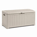 Coffre de rangement extérieur 120 x 60 x 65 cm en plastique beige avec couvercle verrouillable