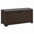 Coffre de rangement extérieur 120 x 56 x 63 cm en résine tressée marron avec couvercle style contemporain