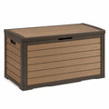 Coffre de rangement extérieur 152 cm en résine brun effet bois avec couvercle