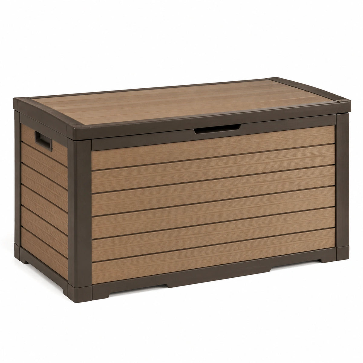 Coffre de rangement extérieur 152 cm en résine brun effet bois avec couvercle