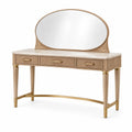 Coiffeuse 120 x 45 x 150 cm en bois beige avec miroir ovale et trois tiroirs style classique