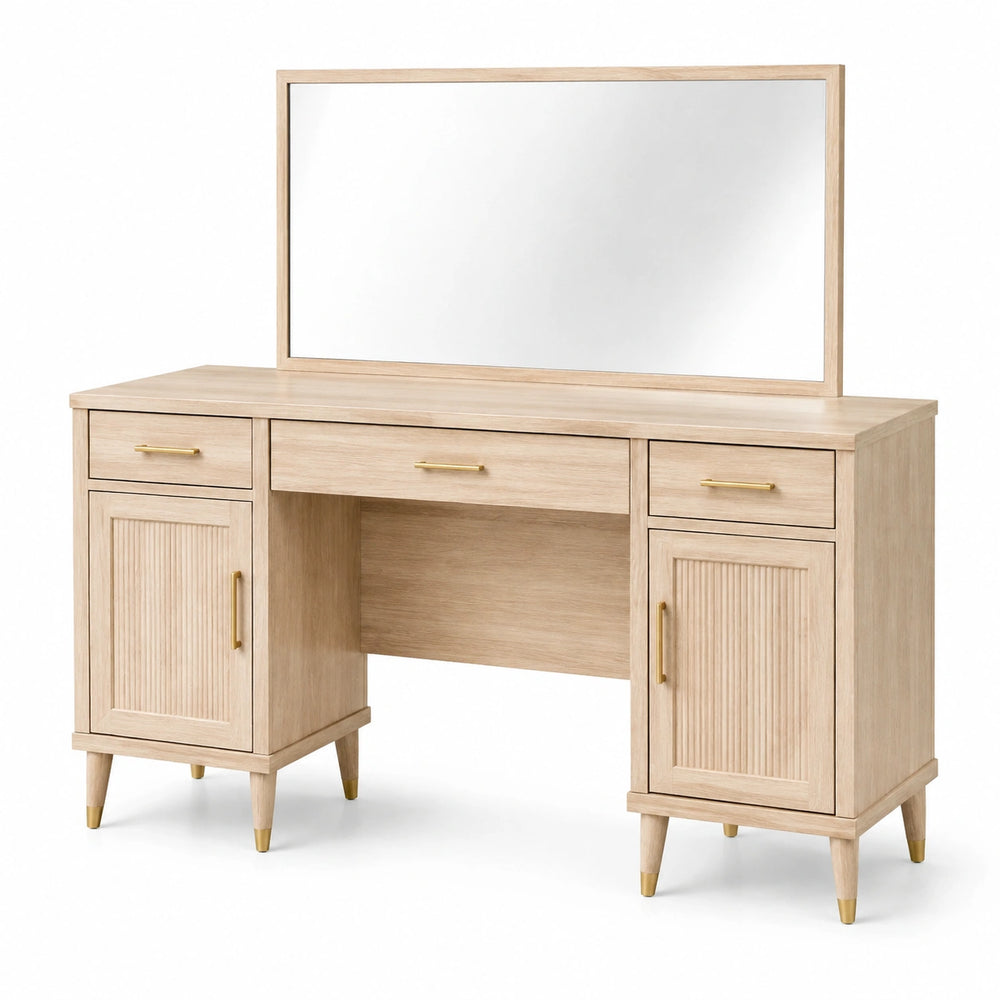 Coiffeuse avec miroir 120 x 45 x 145 cm bois beige style contemporain avec rangement