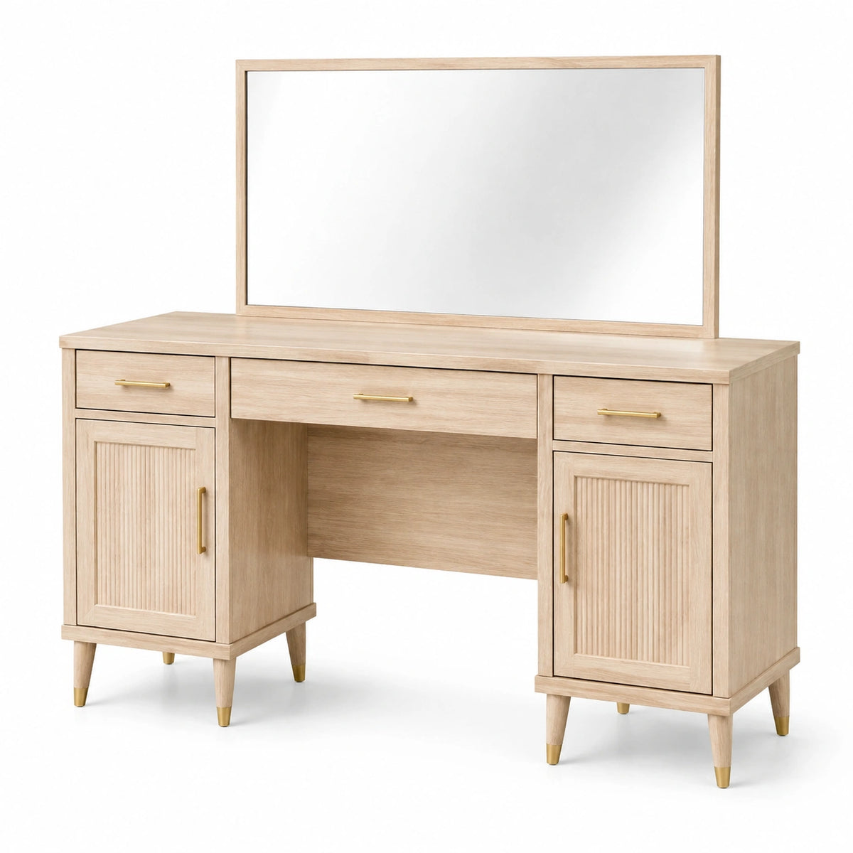 Coiffeuse avec miroir 120 x 45 x 145 cm bois beige style contemporain avec rangement
