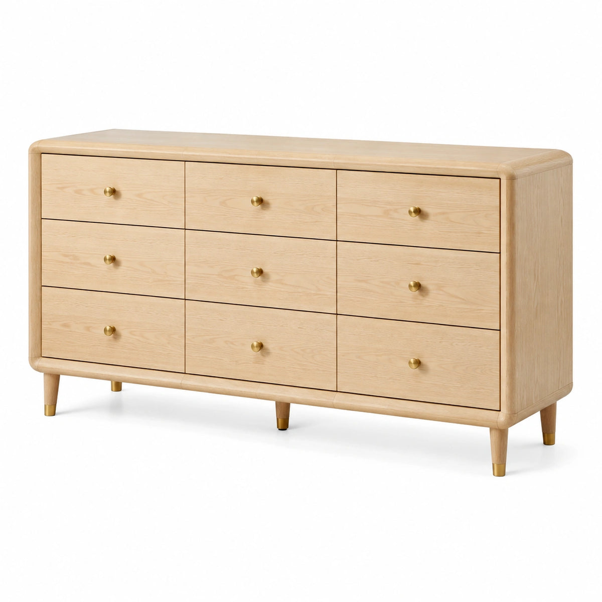 Commode 160 x 45 x 80 cm en bois naturel à 9 tiroirs style contemporain