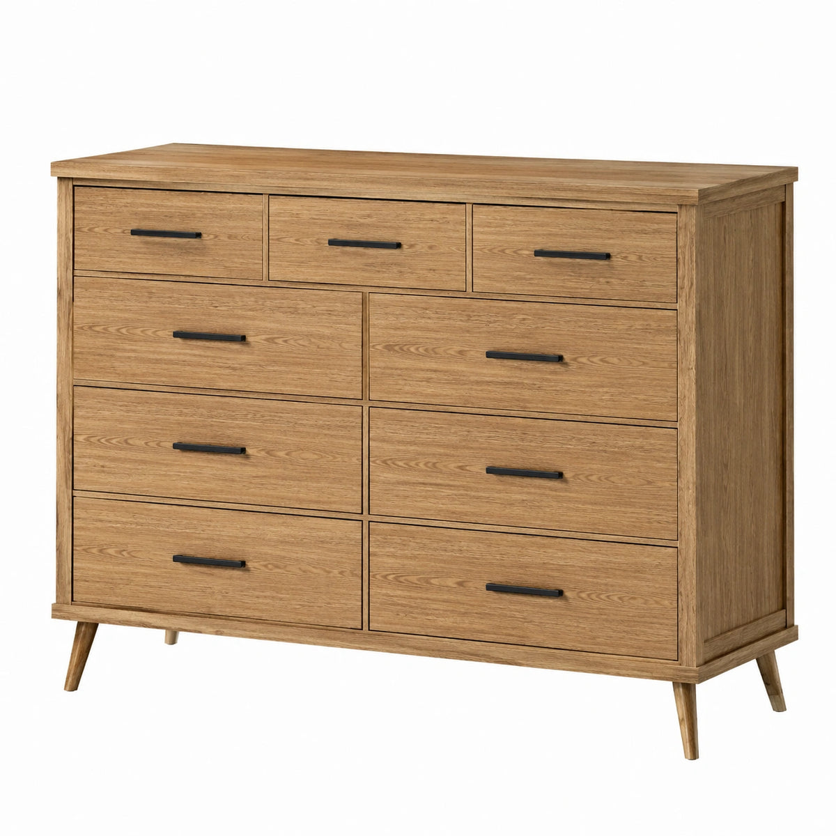 Commode 160 x 45 x 100 cm en bois finition chêne avec 9 tiroirs style contemporain