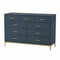 Commode 160 x 45 x 90 cm bleu foncé en panneaux de bois à 9 tiroirs style contemporain