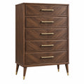 Commode 80 cm en bois brun noyer à 5 tiroirs style rétro