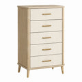 Commode 5 tiroirs 80 x 40 x 120 cm en bois beige et blanc style rétro