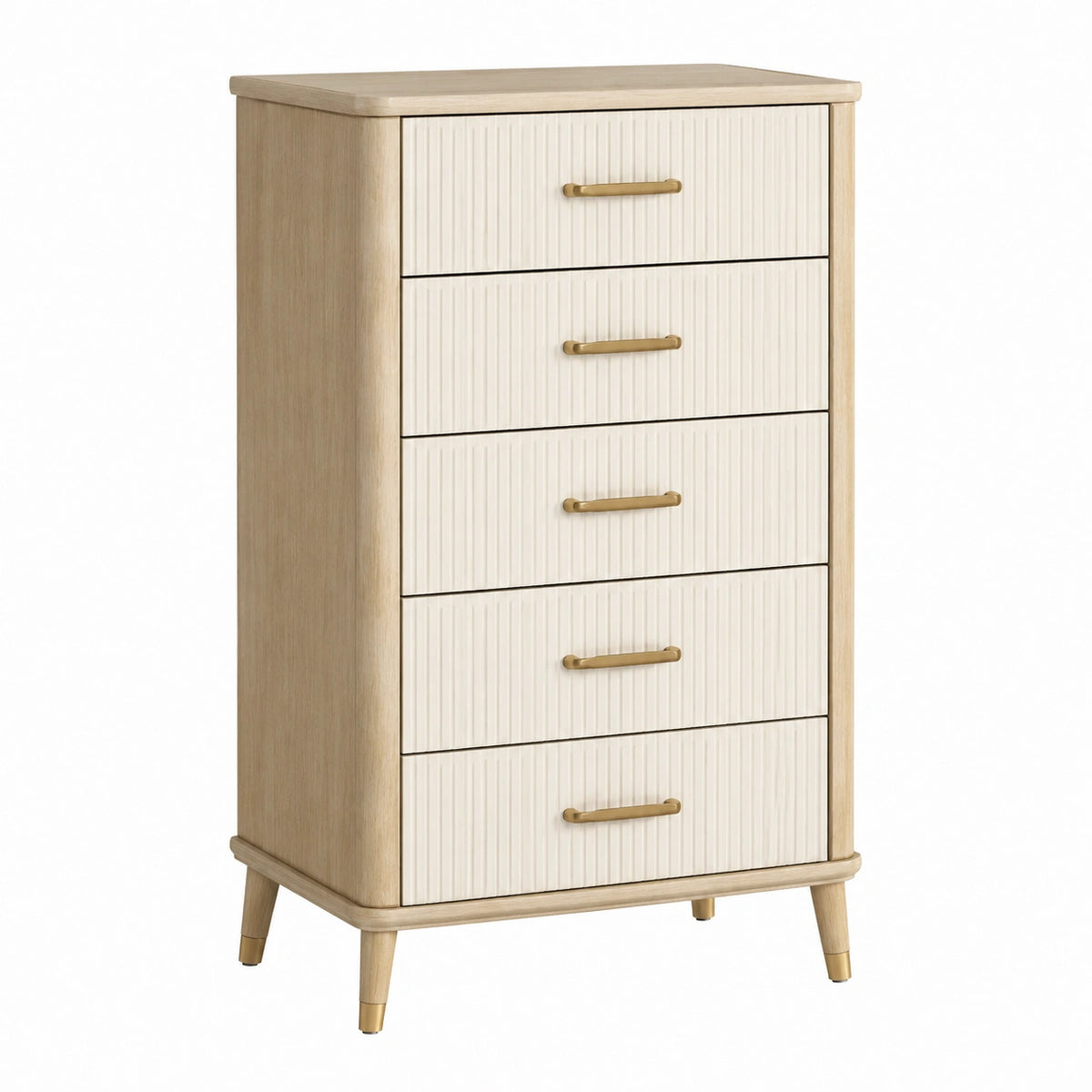 Commode 5 tiroirs 80 x 40 x 120 cm en bois beige et blanc style rétro