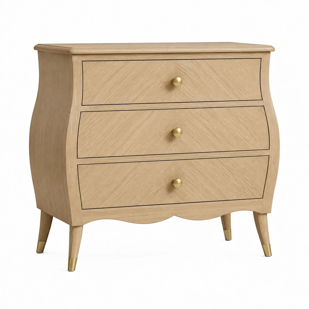 Commode 90 x 45 x 90 cm en bois chêne clair à 3 tiroirs style classique