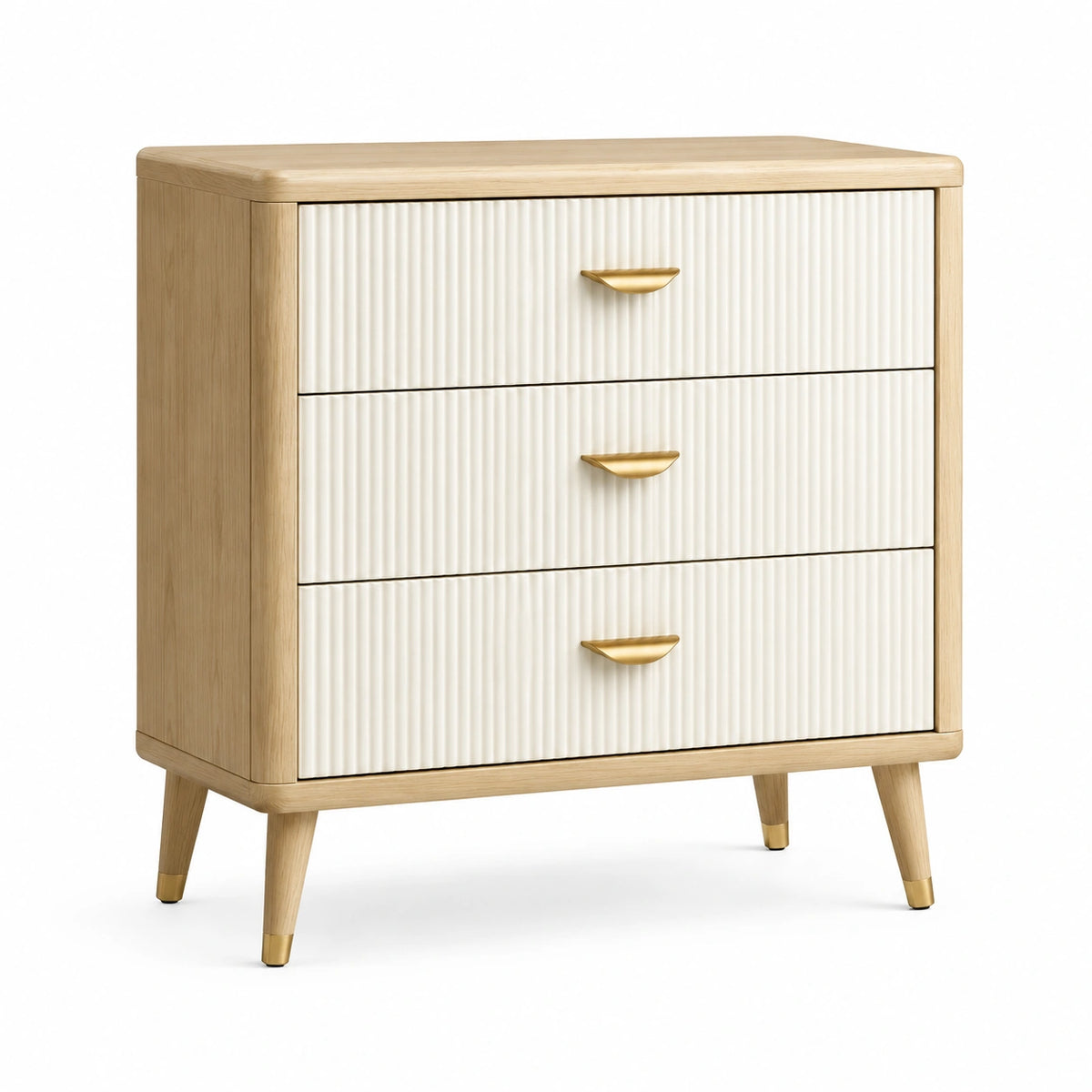 Commode 80 x 40 x 90 cm en bois beige et blanc à 3 tiroirs style rétro