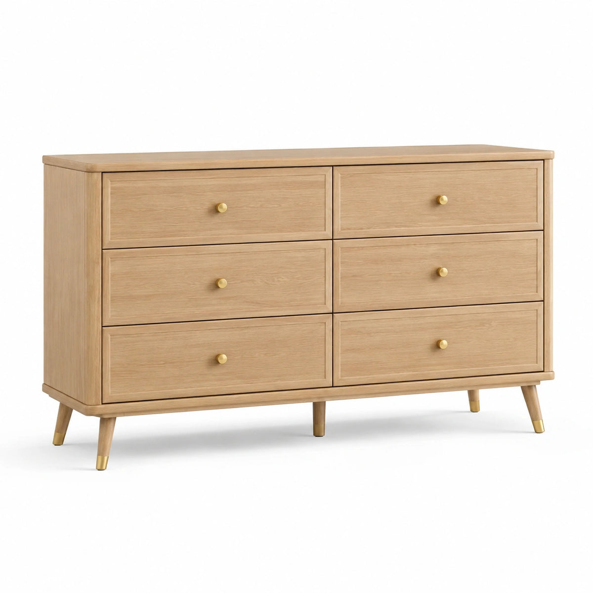 Commode 150 x 45 x 90 cm en bois naturel à 6 tiroirs - style rétro