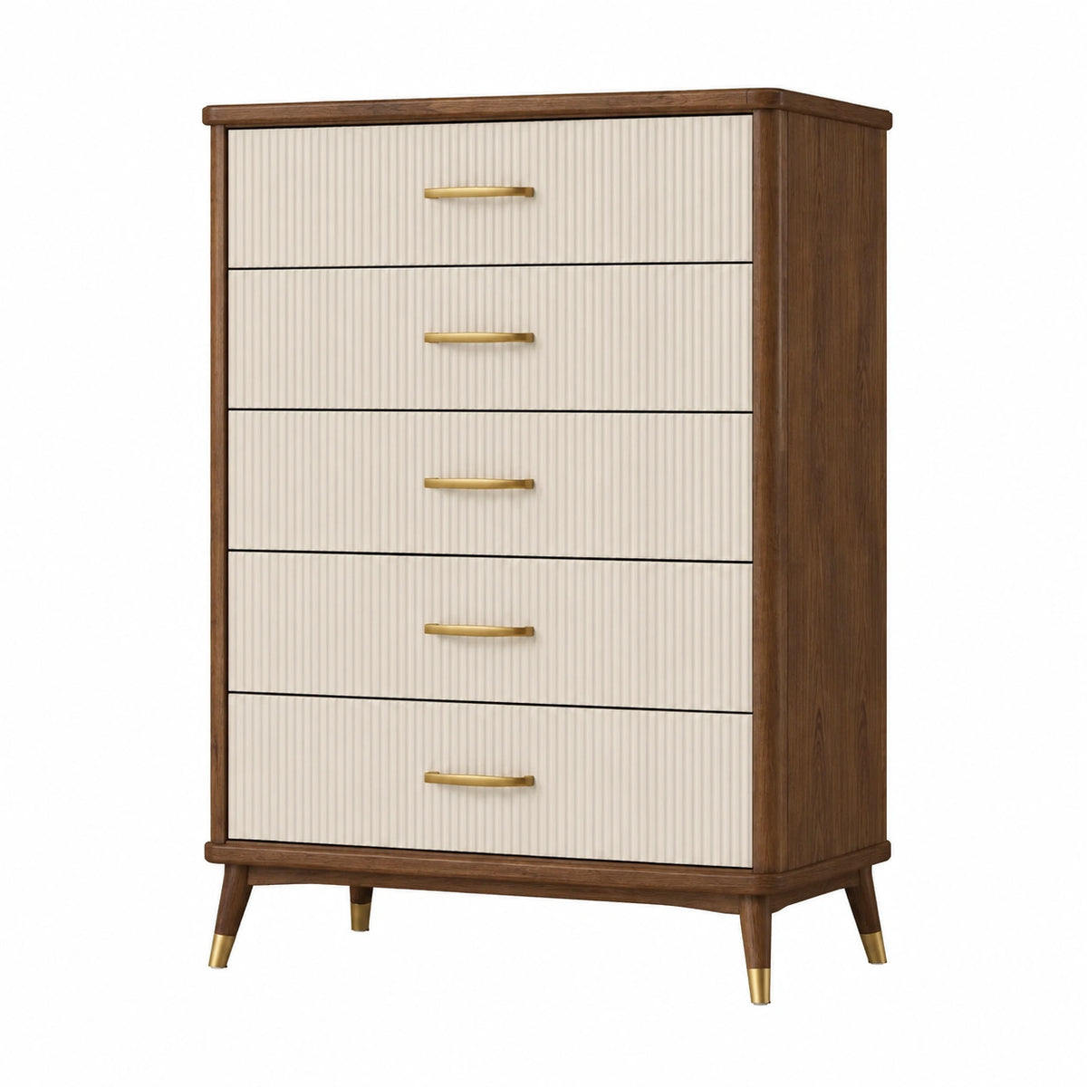 Commode 80 x 40 x 120 cm en bois marron et crème à 5 tiroirs style contemporain