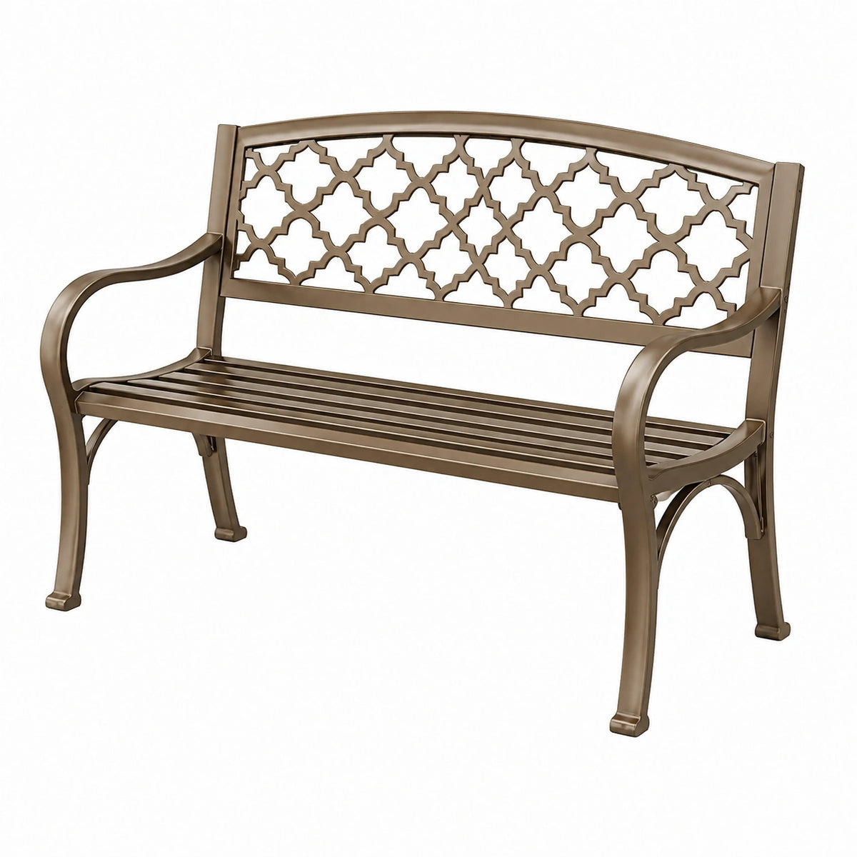 Banc de jardin 123 x 60 x 89 cm en métal bronze à dossier ajouré classique
