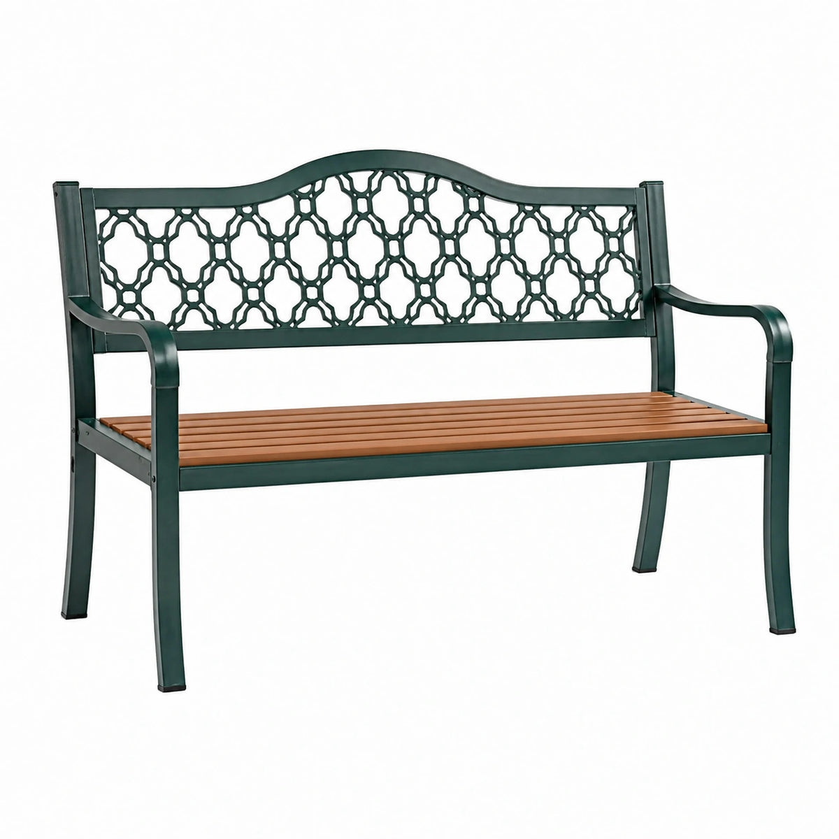 Banc de jardin 122 x 61 x 88 cm métal bois vert foncé assise à lattes style classique