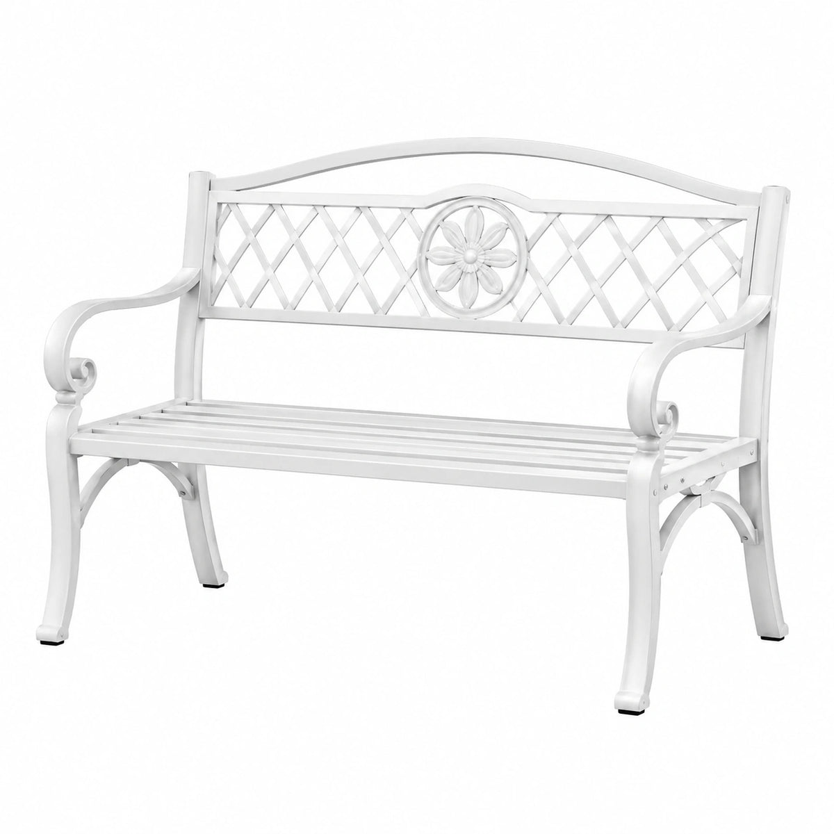 Banc de jardin 120 cm en acier blanc pour extérieur style classique